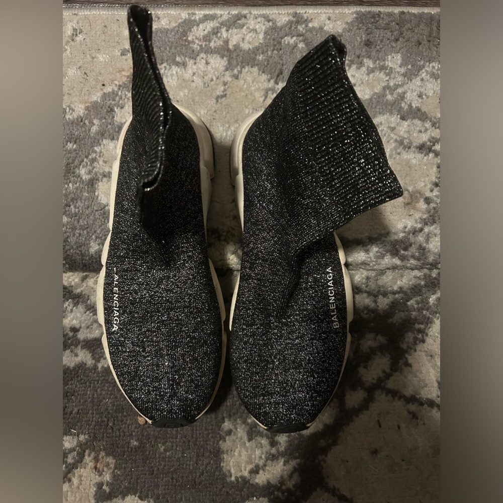 Balenciaga knit shoes black glitter gently worn size 8 no box